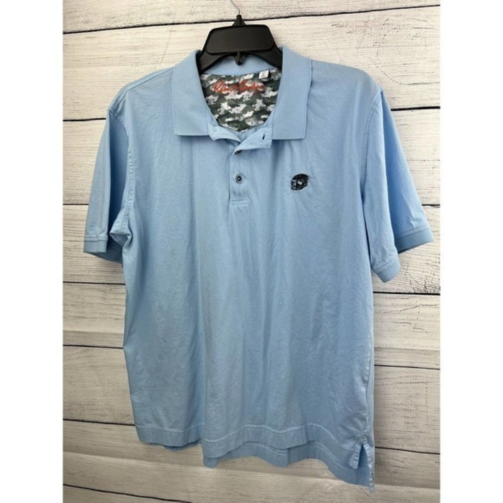 Robert Graham Stone Trail Short Sleeve Knit‎ Polo Shirt Light Blue Men Large